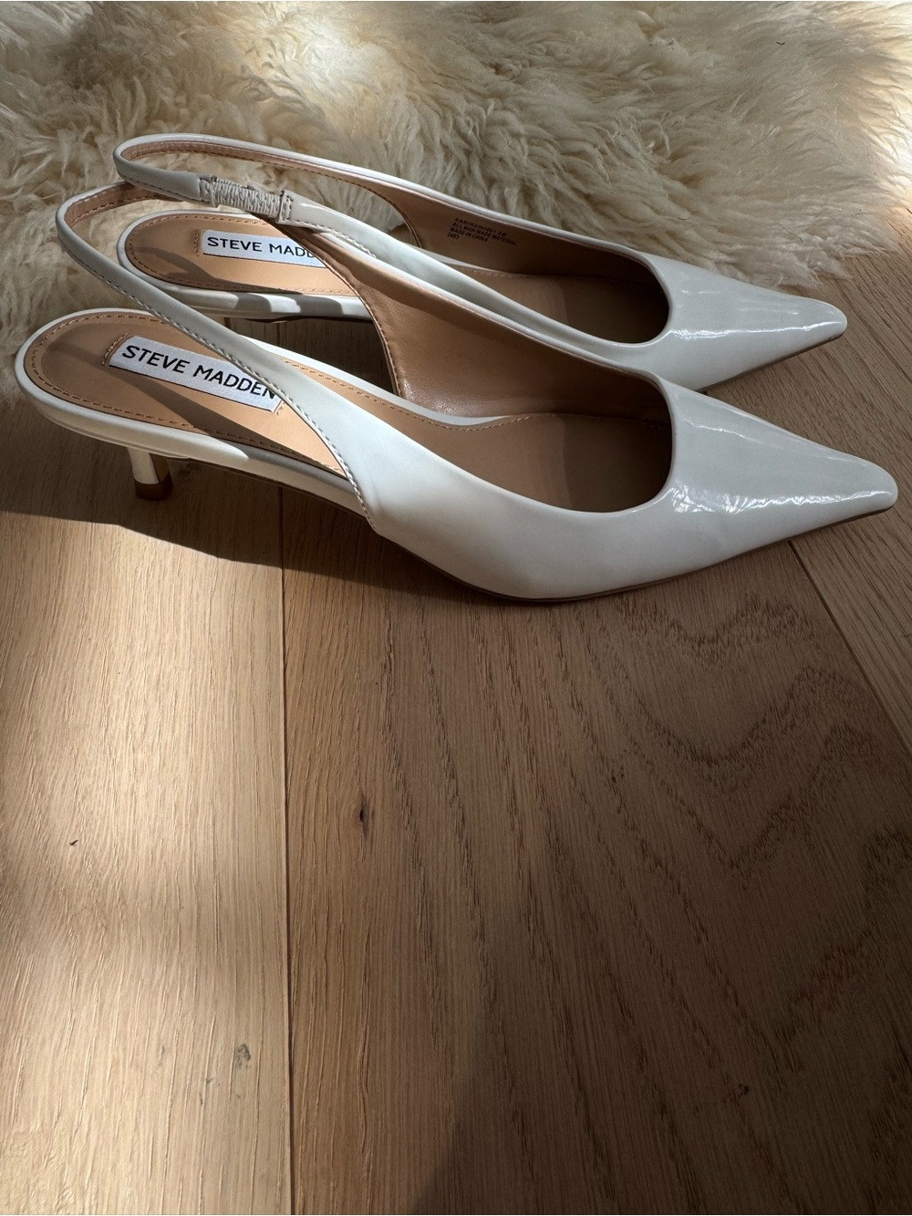 Steve Madden Karl White Patent Pointed Toe Slingback Heels